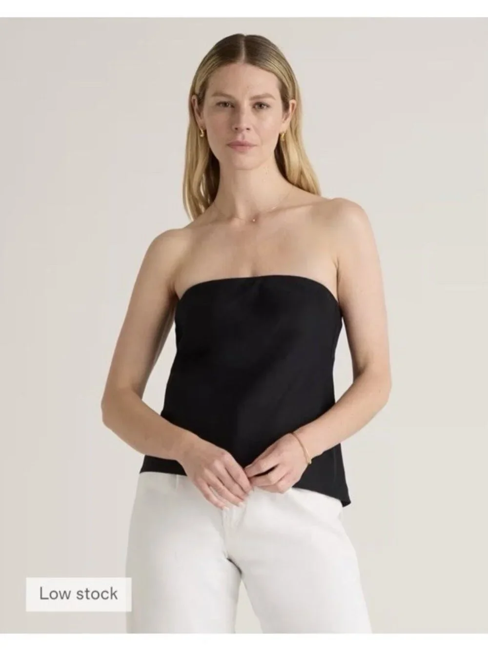 Quince Womens European Linen Strapless Top Smocked Back Pull On Black Size L